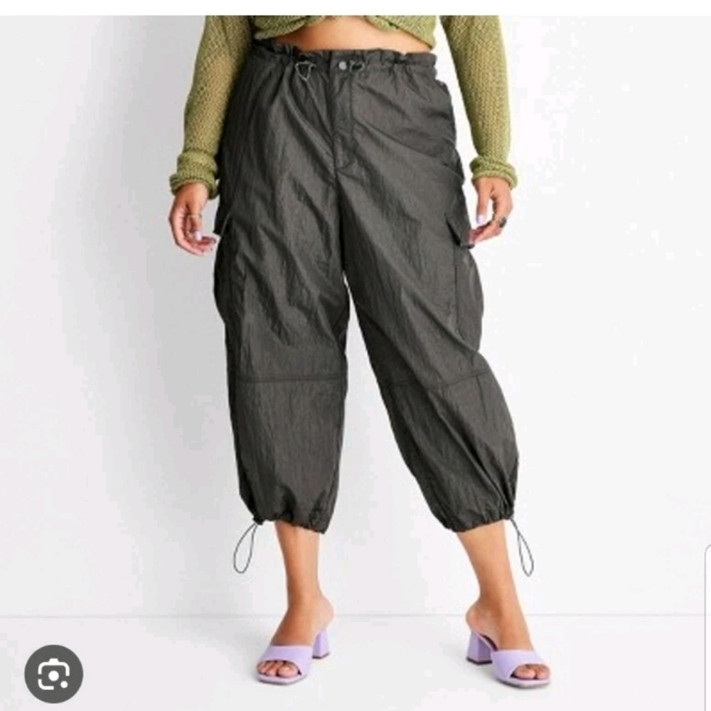 Women's Future Collective Alani Noelle Utility Nylon Gray Cargo Pants Size Large - Picture 2 of 6